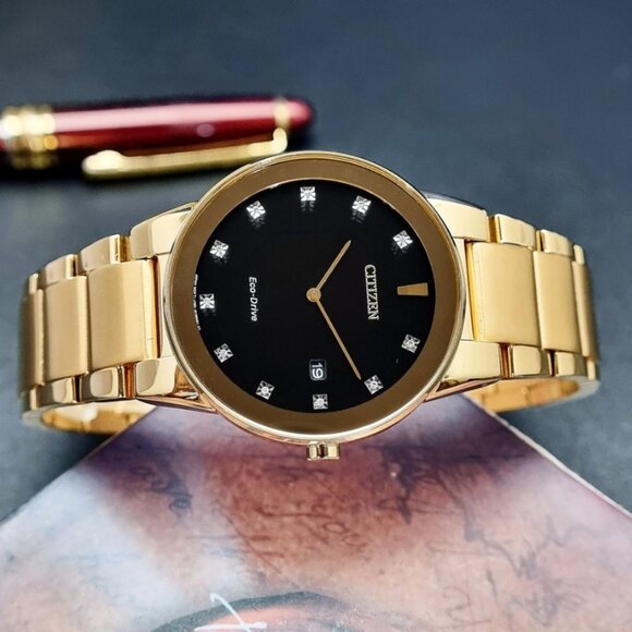 CITIZEN AU1062-56G AXIOM BLACK DIAMOND DIAL GOLD STAINLESS BRACELET MENS WATCH - Picture 9 of 14